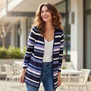 Blair Multicolor Striped Open Front Longline Cardigan
